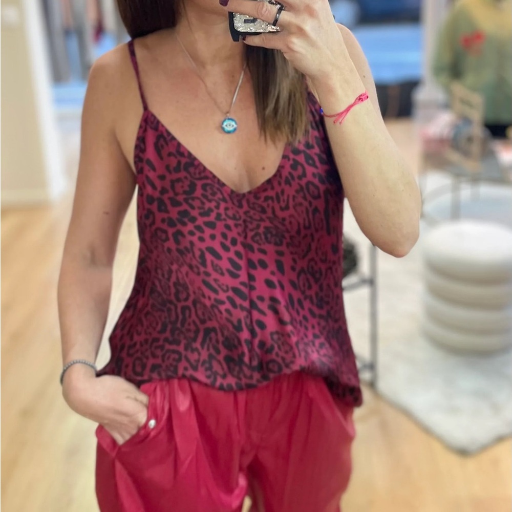 Forever 21Leopard Print Spaghetti Strap Top - Red large